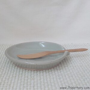 Ceramic Spoon Rest Trinket Dish Handmade Wine Coaster Soap Dish Stoneware Utensil Drip Plate Ready to Ship Gray Blue Celadon h677 image 2