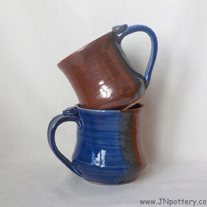 Ceramic Mug Stoneware Coffee Cup Handmade Pottery Medium Size Cup Gift Item Ready to Ship Thumb Rest Iron Red Cobalt Blue m355 image 9