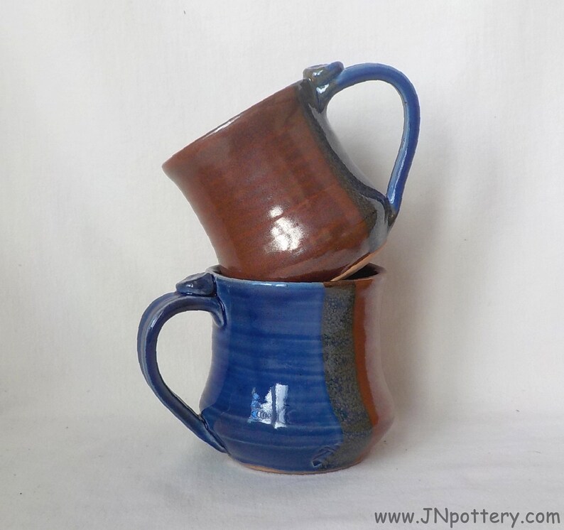 Ceramic Mug Stoneware Coffee Cup Handmade Pottery Medium Size Cup Gift Item Ready to Ship Thumb Rest Iron Red Cobalt Blue m355 image 9