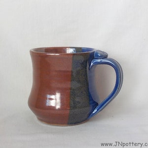 Ceramic Mug Stoneware Coffee Cup Handmade Pottery Medium Size Cup Gift Item Ready to Ship Thumb Rest Iron Red Cobalt Blue m355 image 2