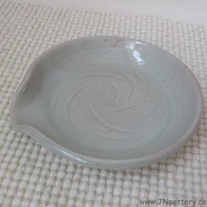 Ceramic Spoon Rest Trinket Dish Handmade Wine Coaster Soap Dish Stoneware Utensil Drip Plate Ready to Ship Gray Blue Celadon h677 image 1