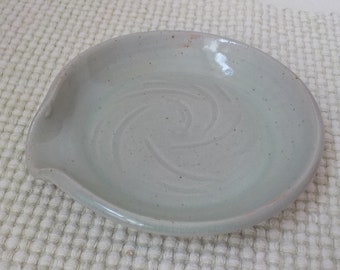 Ceramic Spoon Rest  Trinket Dish  Handmade Wine Coaster  Soap Dish  Stoneware Utensil Drip Plate  Ready to Ship  Gray Blue Celadon h677