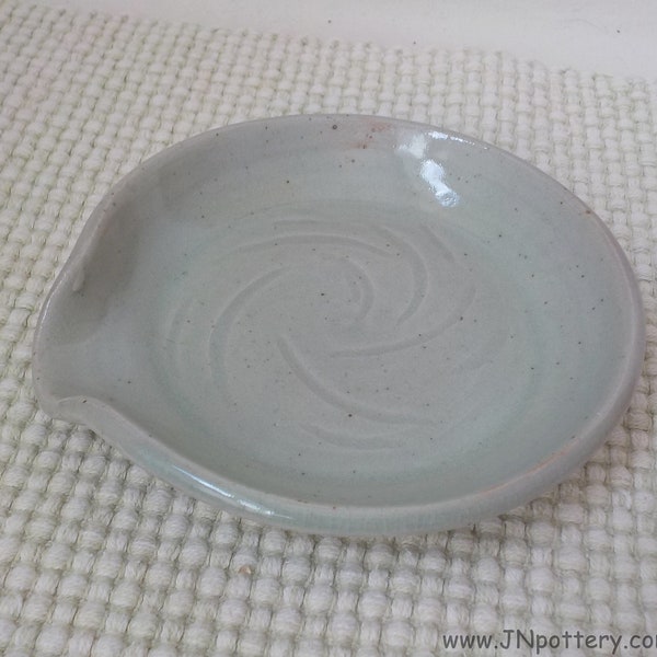 Ceramic Spoon Rest  Trinket Dish  Handmade Wine Coaster  Soap Dish  Stoneware Utensil Drip Plate  Ready to Ship  Gray Blue Celadon h677