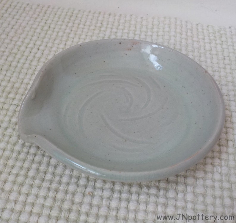 Ceramic Spoon Rest Trinket Dish Handmade Wine Coaster Soap Dish Stoneware Utensil Drip Plate Ready to Ship Gray Blue Celadon h677 image 1