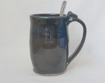 Stoneware Mug  Ceramic Coffee Cup Drinking Vessel  Handmade  Wheel Thrown  Black / White Interior  Mom Dad or Grad Gift  Ready to Ship  m381