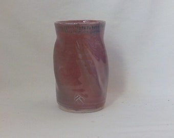 Ceramic Vase  Stoneware Cylinder  Artist Brush / Chopstick Holder Utensil Crock Handmade Gift Item  Cranberry Red / Gray Ready to Ship  v704