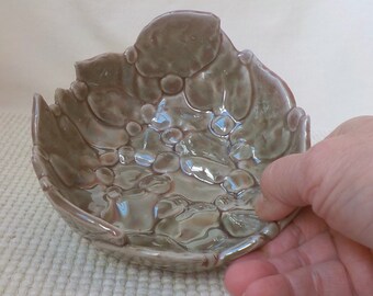 Stoneware Leaf Dish  Handbuilt Bowl  Decorative Ceramic Pottery Candy or Nut Dish Mother's Day Gift Ready to Ship Mossy Oribe Green B525