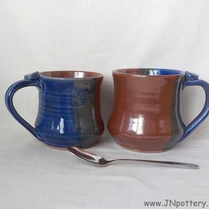Ceramic Mug Stoneware Coffee Cup Handmade Pottery Medium Size Cup Gift Item Ready to Ship Thumb Rest Iron Red Cobalt Blue m355 image 10