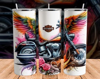 20oz Sublimation Tumbler Skinny Wrap - Motorcycle & Harley Davidson Grunge Design - Motorbike Tumbler Sublimation Gift