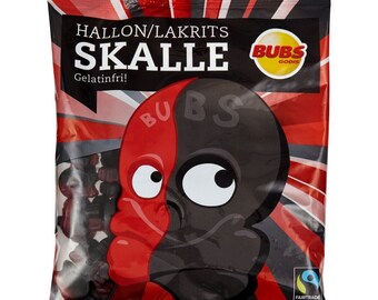 Bubs Hallon Lakrits (regaliz de frambuesa) Skalle 190 gramos/6,7 oz