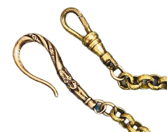 Pocket Watch Chain with Repro Victorian Fancy Shepard&#39;s Hook. Choose Silver or Bronze tone