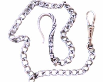 Pocket Watch Chain with Repro Victorian Fancy Shepard&#39;s Hook. Choose Silver or Bronze tone