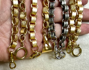 Pocket Watch Chain Bracelet or Necklace Extender lot. Gold & Silver tone Bookchain. Chunky Wide Links.