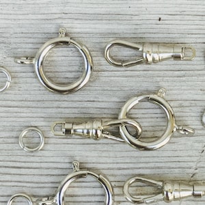 1 set Silver Tone Spring Ring & Swivel Clip w Jump Rings. Clasps