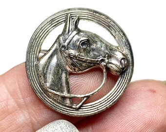 1940s Racehorse Brooch, Sterling Silver Pin, Beau #LA