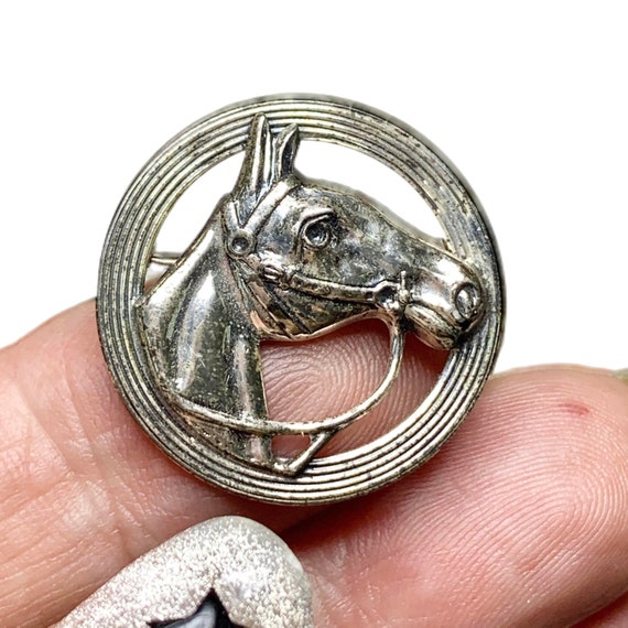 1940s Racehorse Brooch, Sterling Silver Pin, Beau… - image 1