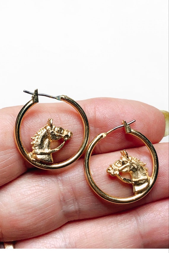 1980s Vintage Gold tone Horse Hoop Earrings, LA