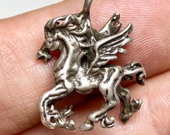 Vintage Pegasus Charm, Sterling Silver, 3d Pendant, 26 mm, LA