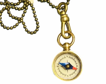 Compass Fob Necklace. Gold Tones.