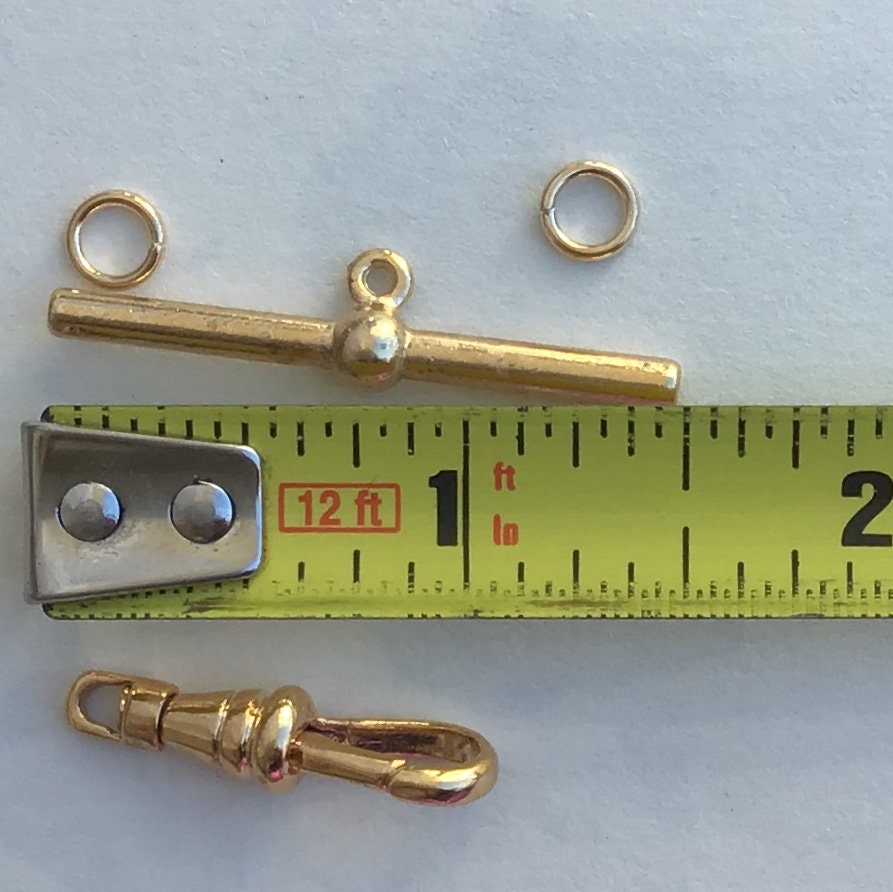1 set Gold Plated pocket watch chain end clasp T bar & Swivel | Etsy