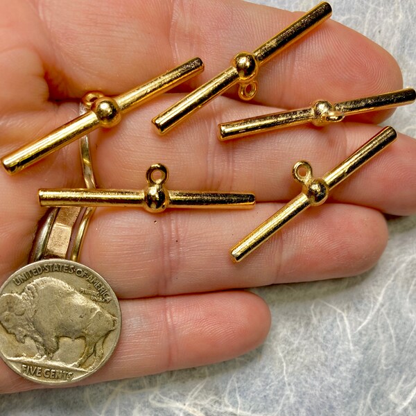 5pc Lot Toggle Bars. Gold Plated Pocket Watch Chain End Clasp/ T bar