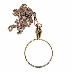 Magnifying Glass Necklace. 3X Glass Magnifier Gold Tones. Monocle/ Reading glass