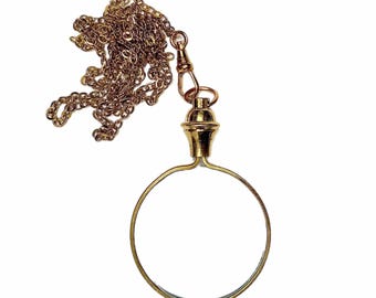 Gold Tone Magnifying Glass Necklace: 3X Monocle Pendant