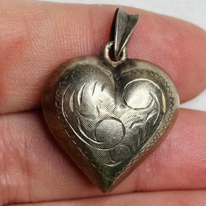 Vintage Puffy Heart Pendant, Sterling Silver Charm , EB138