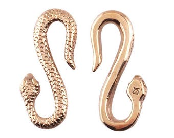 2 Gold Snake Clasp / Connector/ Extender/ S hook  Victorian Repro Cast Bronze Serpent