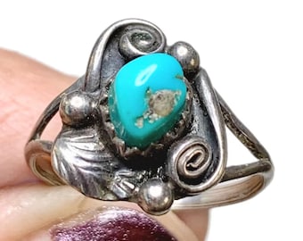 Old Pawn Sterling and Turquoise Ring, Sz 5 3/4, LA