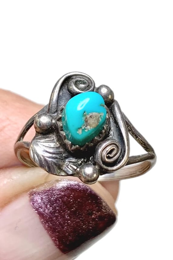 Old Pawn Sterling and Turquoise Ring, Sz 5 3/4, LA - image 1
