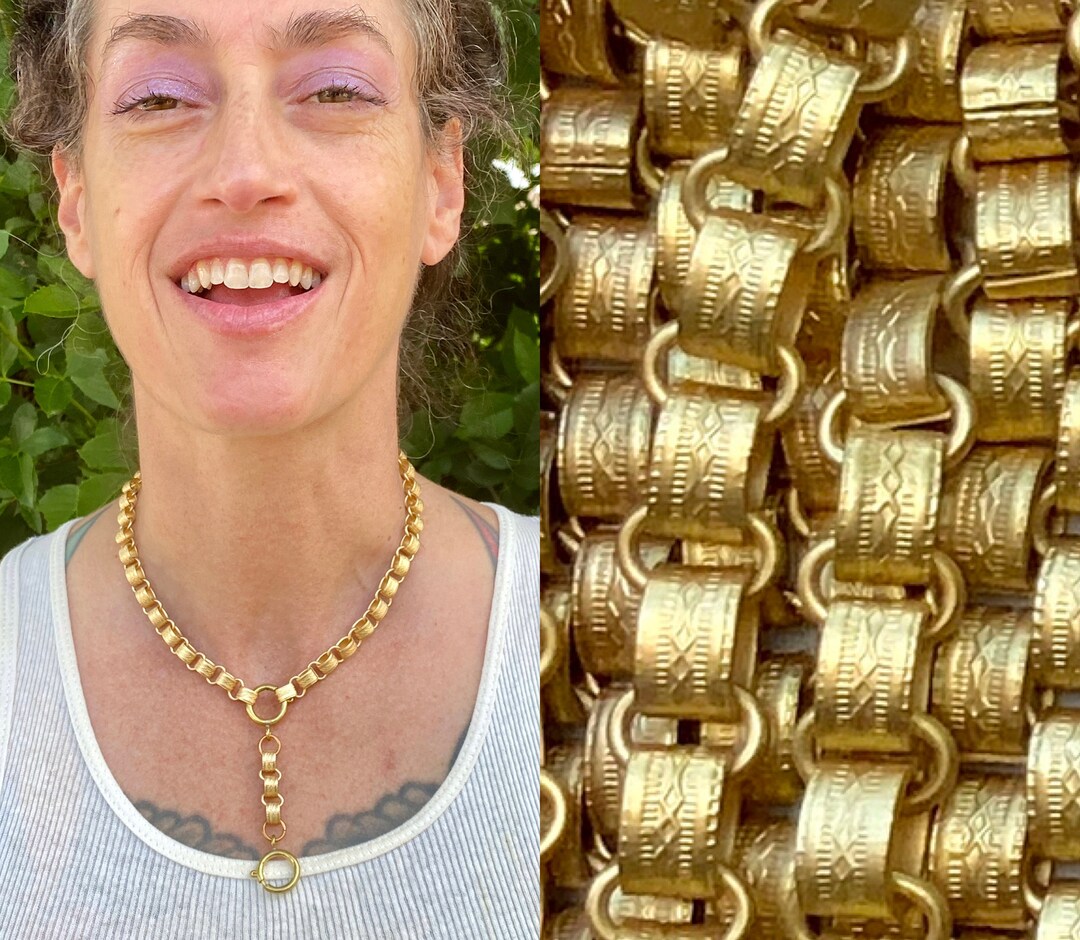 Gold 16in Chunky Watch Chain Necklace. Choker Y Drop With Etsy