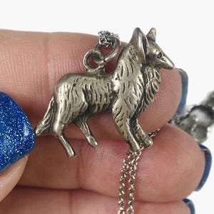 Vintage Sterling Collie Dog Charm Necklace, 3d, double sided, 15in, EB201