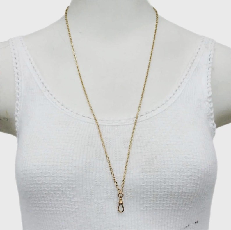 Charm Holder Necklace. Lanyard. Delicate Chain 29", Antique Swivel Clip image 2