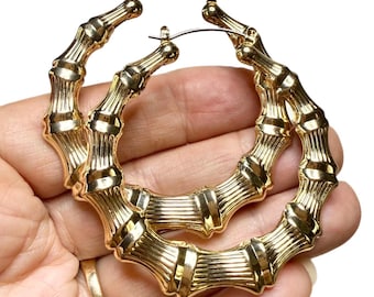 Vintage guldfärgade bambuörhängen, 6,5 cm