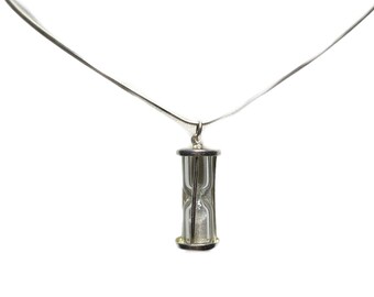 Vintage Sterling Kiss Timer, Hourglass Pendant Necklace, 16”, LA