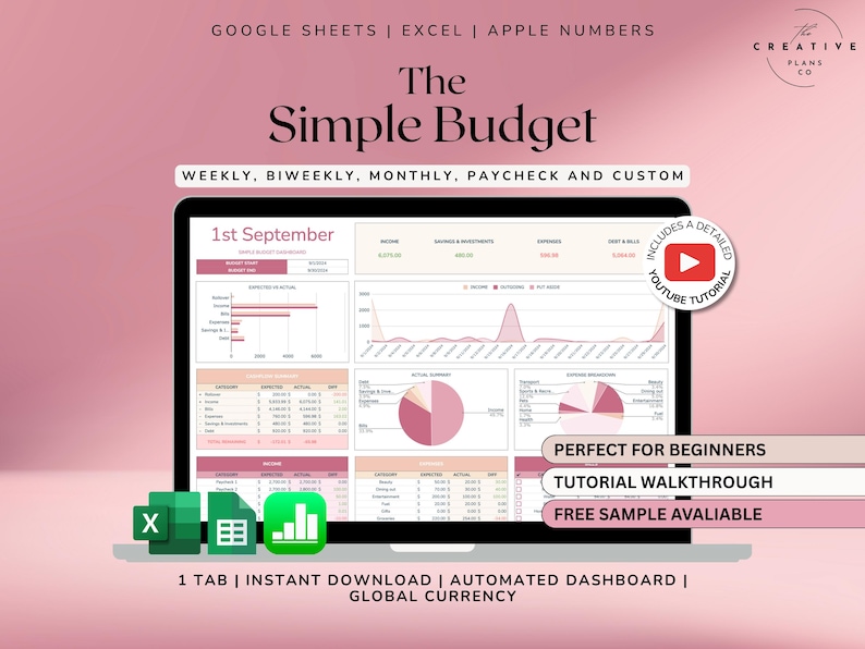 Simple Budget Spreadsheet Excel Google Sheets Budget Template Monthly ...
