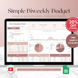 Biweekly Budget Template – Expense Tracker and Paycheck Budget Planner for Google Sheets – Savings Challenge