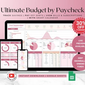 Paycheck Budget Spreadsheet Ultimate Weekly Budget Monthly Budget Biweekly Bill Debt Tracker Financial Planner Google Sheets Template