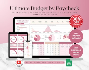 Paycheck Budget Spreadsheet Ultimate Weekly Budget Monthly Budget Biweekly Bill Debt Tracker Financial Planner Google Sheets Template