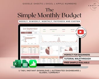 Monthly Budget Planner for Google Sheets Microsoft Excel Budget Spreadsheet Excel Template Weekly Budget Biweekly Budget Paycheck Budget