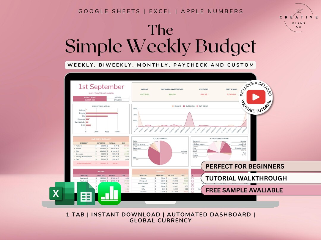 Weekly Budget Planner Spreadsheet – Google Sheets Template for Weekly ...