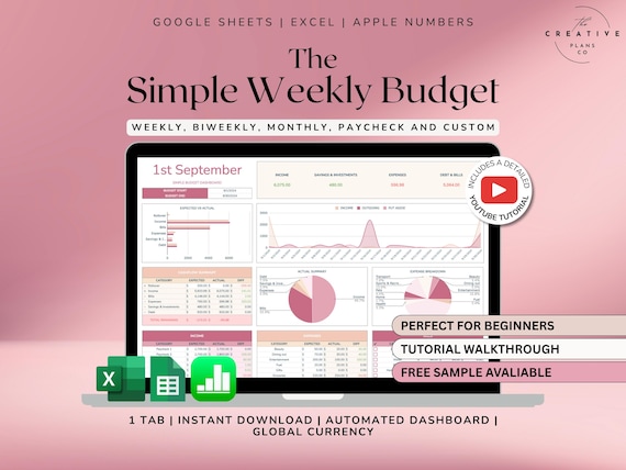 Weekly Budget Planner Spreadsheet – Google Sheets Template for Weekly Budgeting, Expense Tracking and Savings