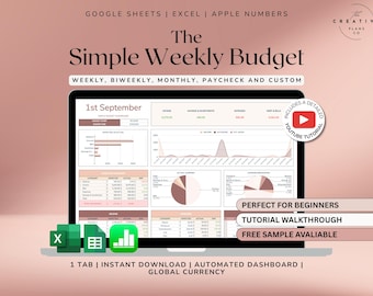 Simple Weekly Budget Spreadsheet Excel Google Sheets Budget Template Monthly Budget Tracker Financial Planner Biweekly Budget Planner Excel