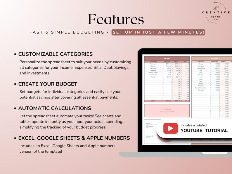 Monthly Budget Planner for Google Sheets Microsoft Excel Budget ...