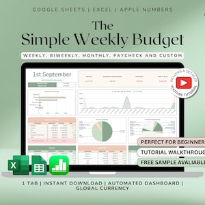 Weekly Budget Spreadsheet – Budgeting by Week Template for Google Sheets, Expense Tracker and Financial Planner
