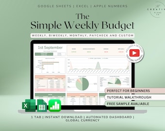 Weekly Budget Spreadsheet – Budgeting by Week Template for Google Sheets, Expense Tracker and Financial Planner