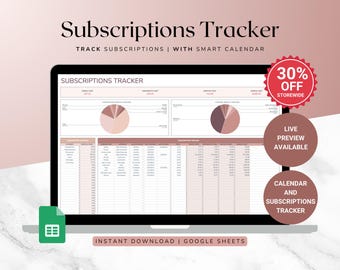 Subscription Tracker Spreadsheet – Track Recurring Payments and Subscriptions in Google Sheets, Budget Planner
