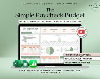 Paycheck Budget Spreadsheet Weekly Budget Monthly Budget Biweekly Budget Financial Planner Google Sheets Excel Template Apple Numbers Budget