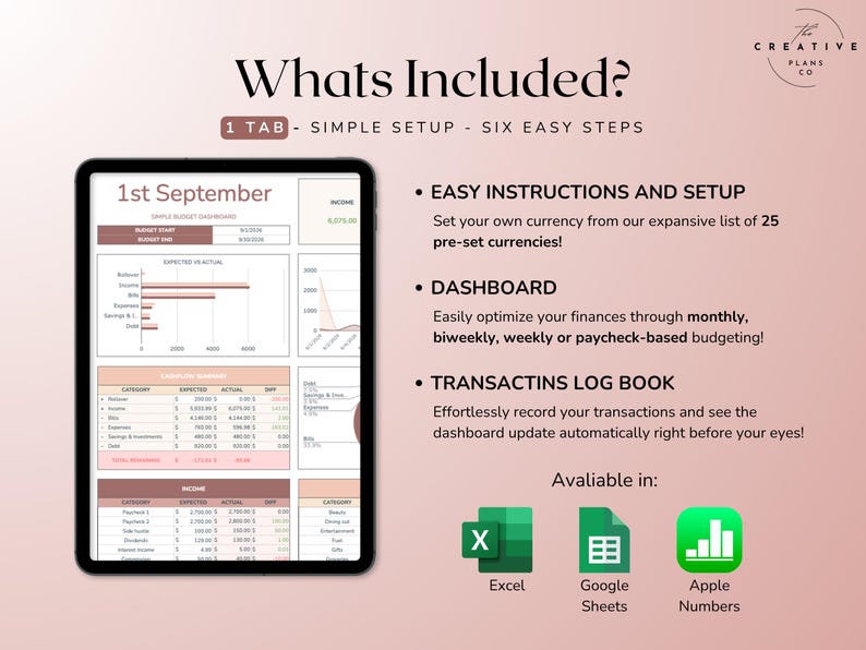Monthly Budget Planner for Google Sheets Microsoft Excel Budget ...